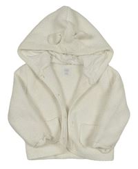 Bílý propínací svetr s kapucí s oušky