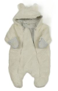 Smotanová chlpatá zateplená kombinéza s kapucňou s uškami Primark