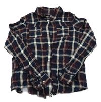 Tmavomodro-vínovo-bílá kostkovaná třpytivá halenka