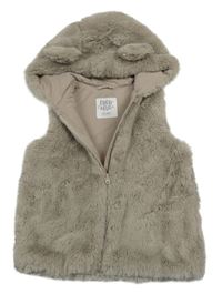 Hnedá kožušinová podšitá vesta s kapucňou F&F