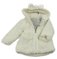 Smotanová kožušinová zateplená bunda s kapucňou