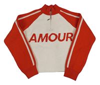 Smetanovo-červený vlněný crop svetr s nápisem Reserved