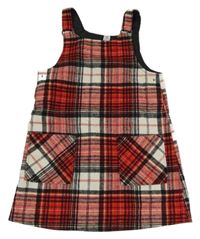 Červeno-čierno-smotanové kockované vlnené šaty Tu