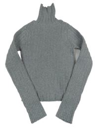 Sivý melírovaný rebrovaný svetrový crop rolák Zara