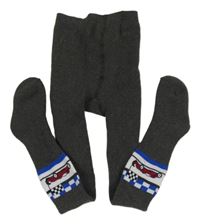 Tmavošedé thermo punčocháče s auty