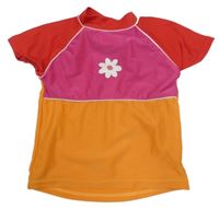 Fuchsiovo-oranžovo-červené UV tričko s květinou