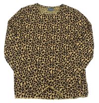 Hnedo-čierne rebrované tričko s leopardím vzorom Next