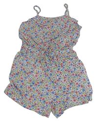 Bílo-barevný květovaný lehký kraťasový overal H&M
