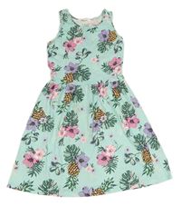 Svetlozelené kvetované bavlnené šaty H&M