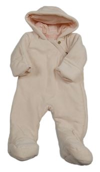 Světlerůžová sametová žebrovaná zateplená kombinéza s kapucí Matalan