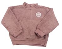 Staroružová huňatá mikina s nášivkou zn. DKNY