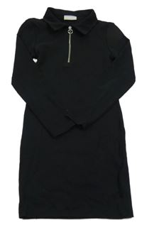 Čierne rebrované šaty s golierikom Matalan