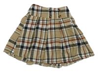 Hnedo-čierno-biela kockovaná sukňa s gombíkmi