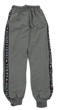 Šedé melírované tepláky s pruhem s logem - Tommy Hilfiger