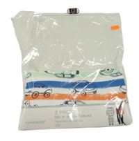 Nové - bílo-oranžovo-modré pruhované pyžamo s auty dunnes 