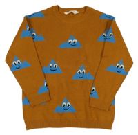 Hnedý sveter s modrymi obrázky H&M