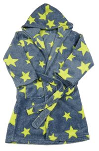 Modrý chlupatý župan s neonovými hvězdičkami a kapucí Kiki&Koko