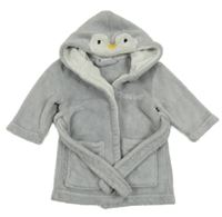 Sivý plyšový župan s kapucí - tučňák