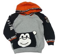 Sivo-čierno-tehlový rebrovaný sveter s kapucňou a opicou Next