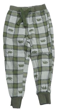 Šedo-khaki kockované pyžamové nohavice s medveďmi Tu