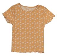 Oranžové rebrované kvetované tričko zn. Primark