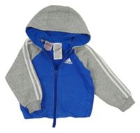 Modro-šedá propínací mikina s logem a kapucí Adidas