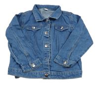 Modrá rifľová bunda s písmenem