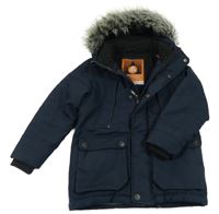 Tmavomodrá šušťáková zimná bunda s kapucňou s kožešinou Next