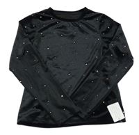 Nové - Čierne zamatové crop tričko s kamienkami