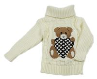 Smetanový vzorovaný svetrový rolák s medvídkem 