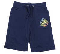 Tmavomodré teplákové kraťasy s potlačou Alive