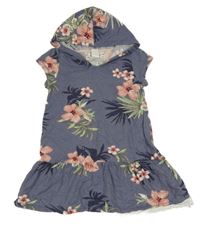 Šedomodré kvetované šaty s kapucňou H&M