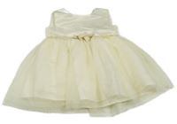 Smotanové saténovo/tylové šaty s mašlou