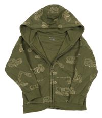 Khaki prepínaci mikina s autami a kapucňou Primark