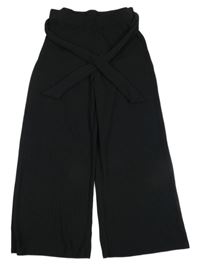 Černé žebrované culottes kalhoty s páskem New Look