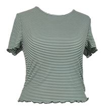 Dámske kaki-biele pruhované crop rebrované tričko Vero Moda