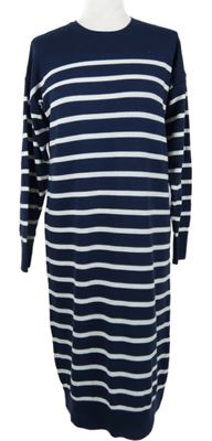 Dámské tmavomodro-bílé pruhované svetrové šaty TU 