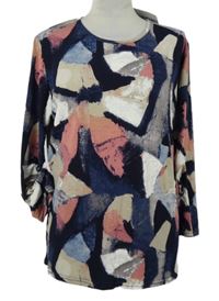 Nové - Dámské tmavomodro-béžovo-růžové vzorované triko Bassini 