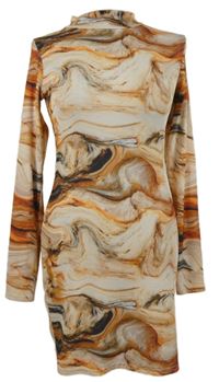 Dámske béžovo-oranžové vzorované rebrované šaty