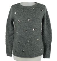 Dámský šedý vlněný svetr s kamínky Mint Velvet 