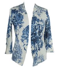 Dámský bílo-modrý vzorovaný úpletový cardigán M&S