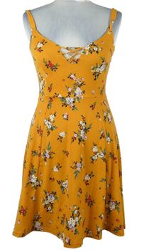 Dámske oranžové kvietkovane šaty so šnurovaním C&A