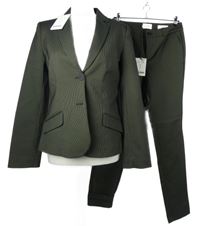 Nové - 2set - Dámský khaki proužkovaný kalhotový kostým Echte 