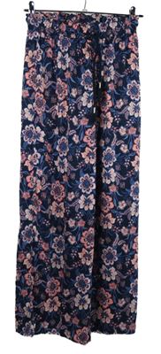 Dámské tmavomodré květované palazzo kalhoty Tchibo 
