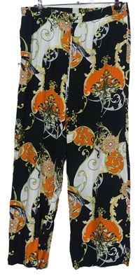 Dámské černo-oranžovo-bílé vzorované volné kalhoty Dorothy Perkins 