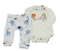 2set- biele body s nápisom a zvířátky+ ľahké tepláky so zvieratkami