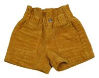 Hořčicové žebrované sametové kraťasy 