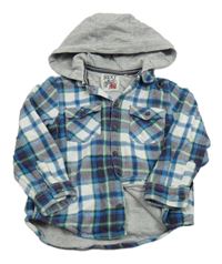 Modro-bielo-zelená kockovaná podšitá košeľová bunda s kapucňou Next