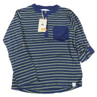 Nové - Tmavomodro-žluté pruhované triko s kapsou Leigh tucker