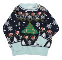 Nové - Tmavomodrý vzorovaný svetr se stromkem 